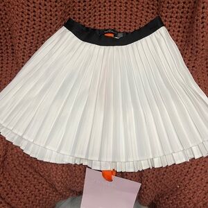 Milla White Pleated Skater Skirt with Black Waistband